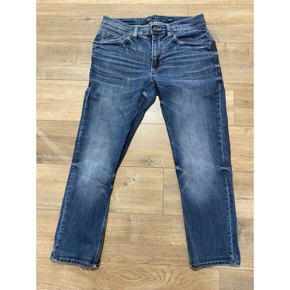 BKE Buckle Mason Tapered Mens 32X28 Thick Stitch Whiskers Blue Denim Jeans - Picture 1 of 9